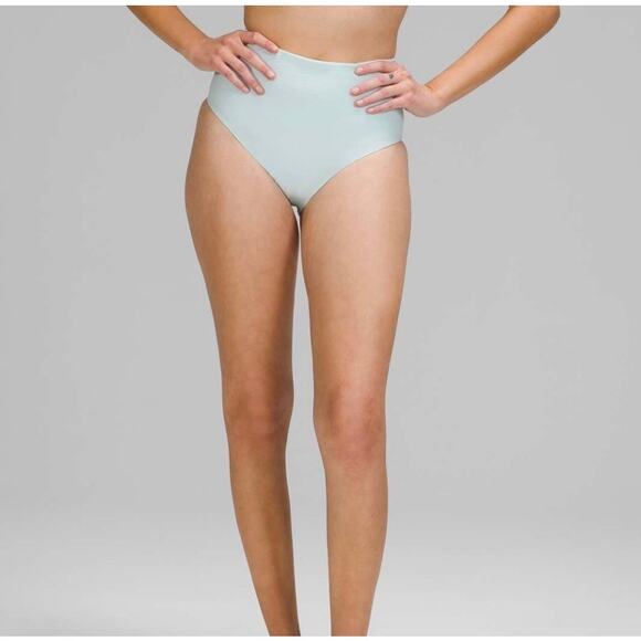 Lululemon Swimwear Waterside Seersucker High Waist Bottoms Blue Womens Sz Large - Picture 2 of 8